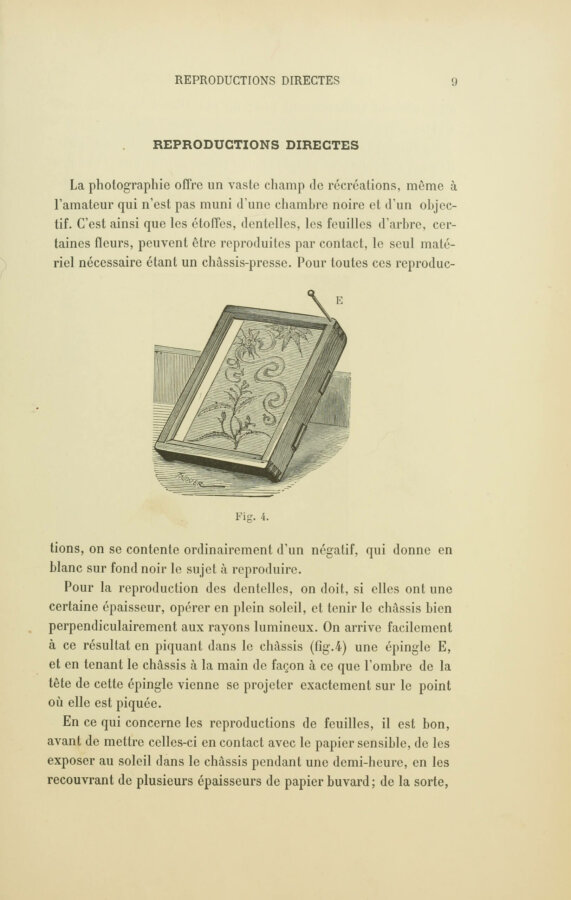 Albert Bergeret et Félix Drouin, « Reproductions directes ». Les Récréations photographiques, Paris, Charles Mendel, 1891, p. 9 (Boston Public Library)