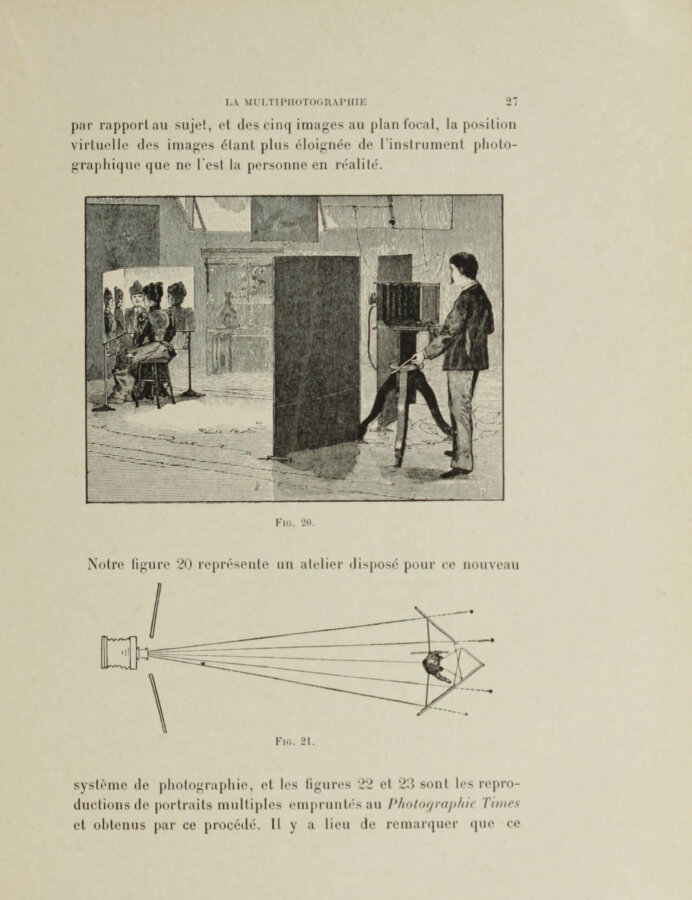 César Chaplot, « La multiphotographie », La Photographie récréative et fantaisiste – recueil de divertissements, trucs, passe-temps photographiques, Paris, Charles Mendel, 1900, p. 27  (Getty Research Institute)