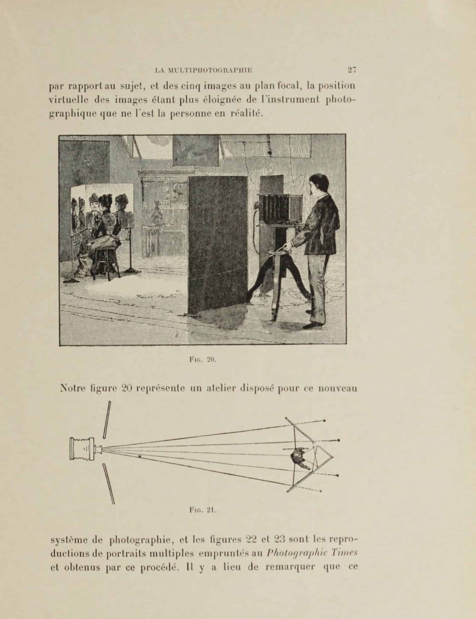César Chaplot, « La multiphotographie », <em>La Photographie récréative et fantaisiste – recueil de divertissements, trucs, passe-temps photographiques</em>, Paris, Charles Mendel, 1900, p. 27  (Getty Research Institute)