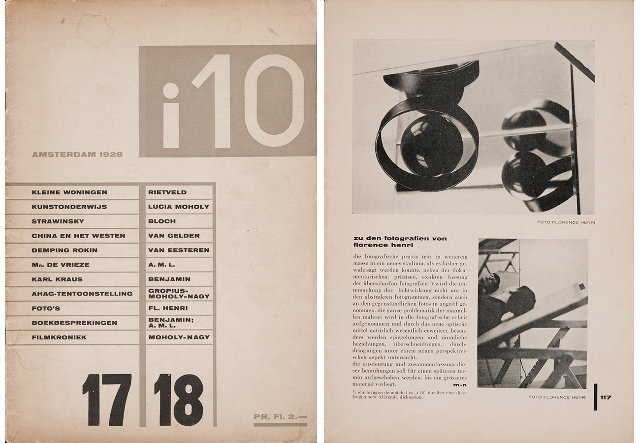 i10 n° 17/18, Amsterdam, 20 décembre 1928, László Moholy-Nagy, « Zu den Fotografien von Florence Henri », © Galleria Martini & Ronchetti.