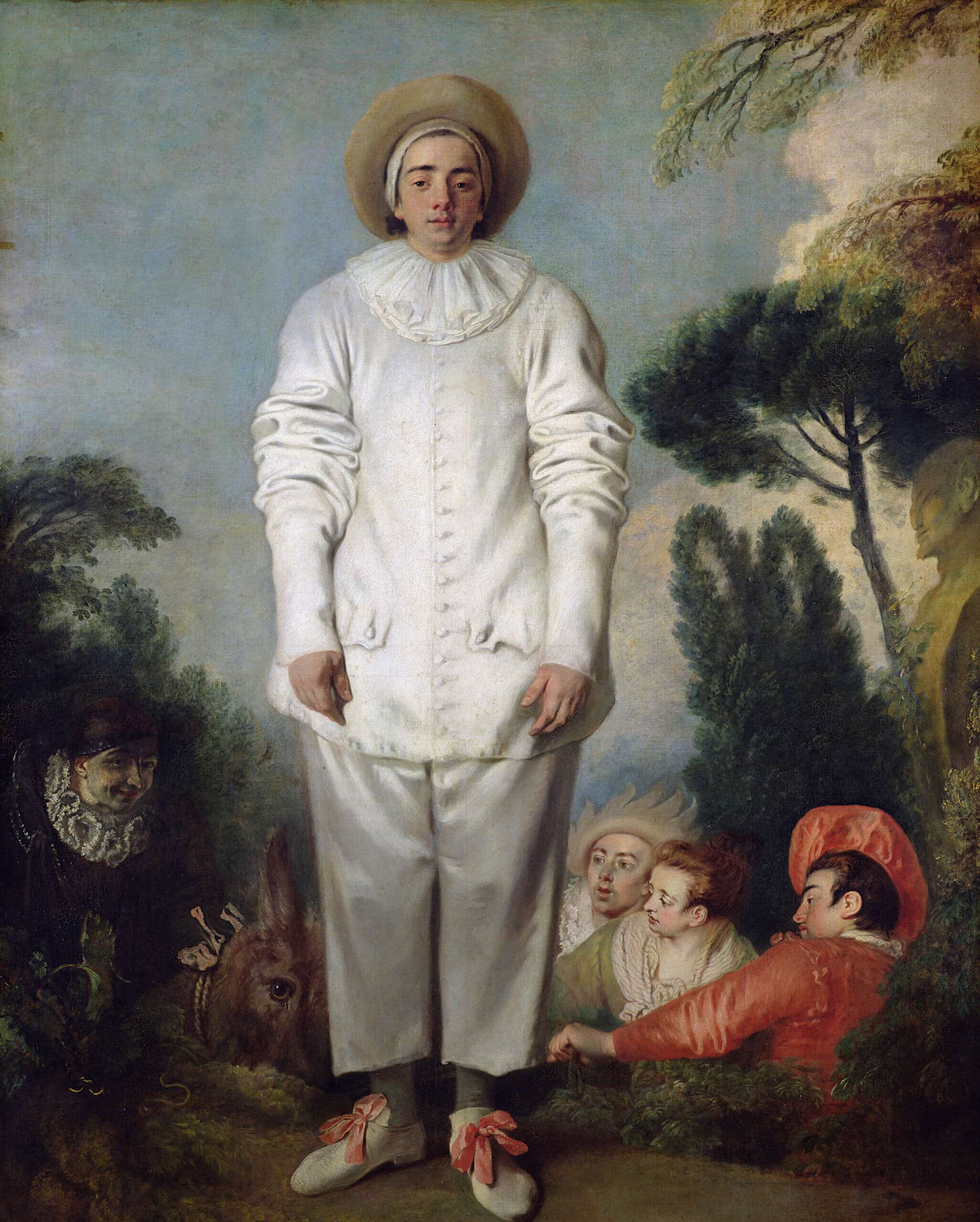 Jean-Antoine Watteau, <em>Gilles (or Pierrot) and Four Other Characters of the Commedia dell'arte</em> (detail), circa 1718-19. Oil on canvas, 184.5 x 149 cm, Musée du Louvre, Paris, France. Reproduction © Bridgeman images