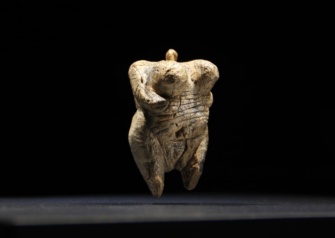 This ivory Venus, discovered in 2008, is the oldest attested sculpture resulting from human will. <i>The Venus of Hohle Fels</i>, ca. – 40,000 years.  Prehistoric Museum Blaubeuren, Germany © Hannes Wiedmann/Urmu.